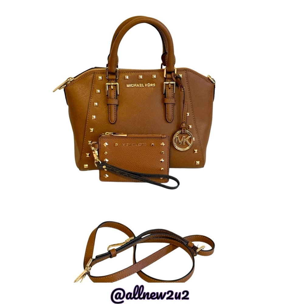 Michael Kors Ciara 2 Pc. Set Goldtone Studded Satchel Bag W / Wallet - Picture 3 of 16